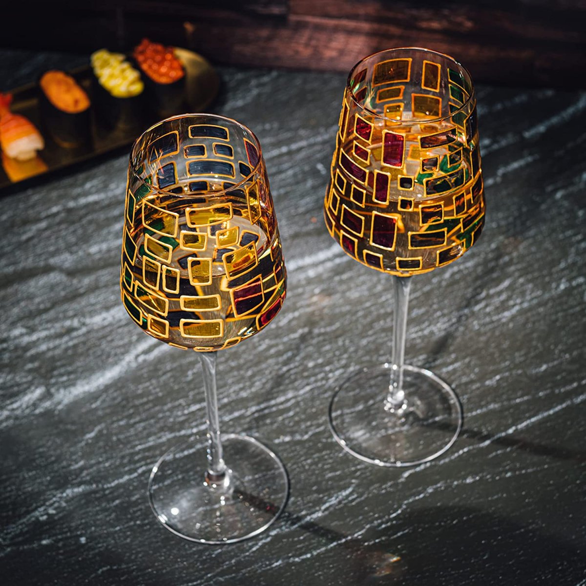 Renaissance Stained Glass Rainbow Stemless Wine Glasses By Set Of 2 Elegant 12OZ Col - Image 5