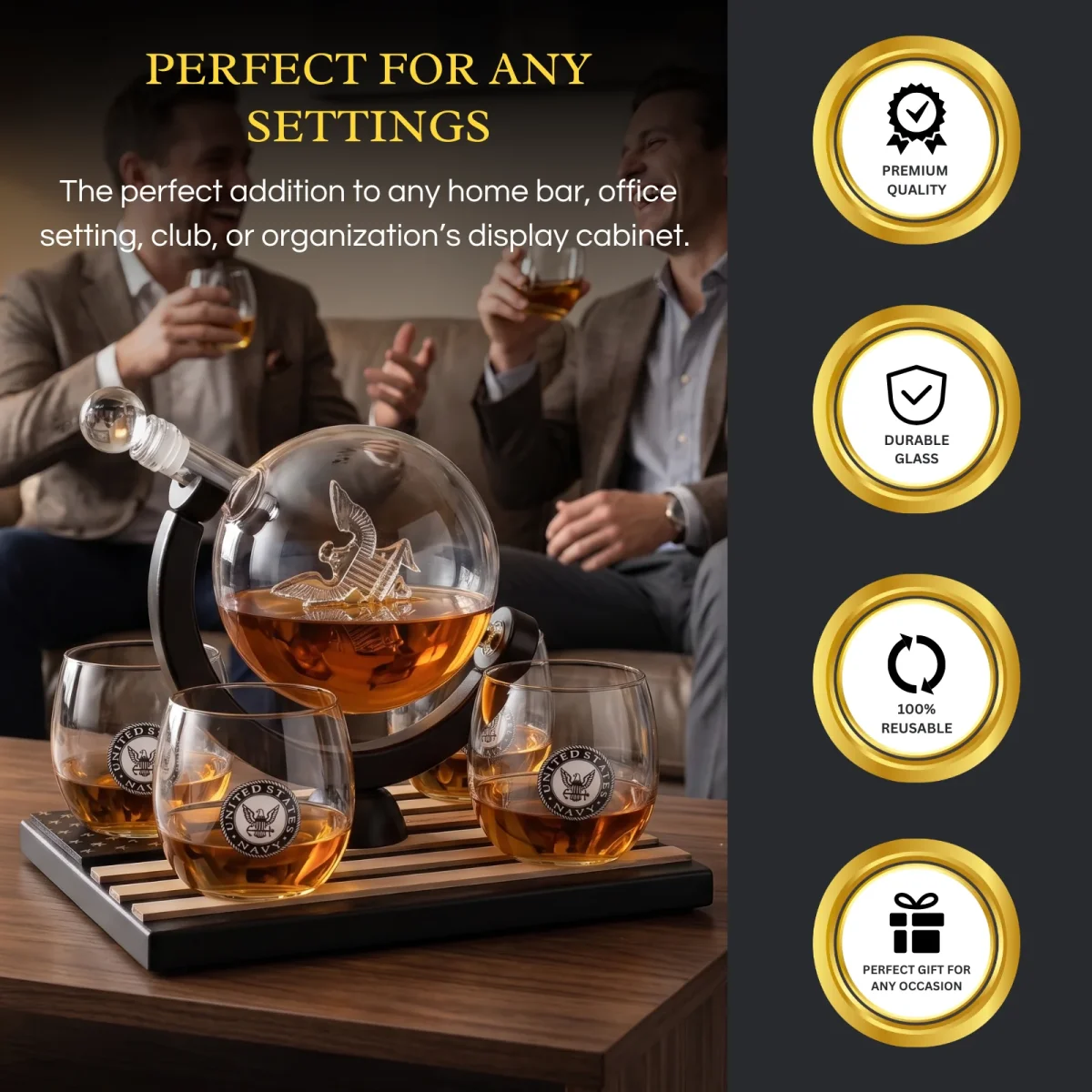 Whiskey Decanter Set With 4 Liquor Glasses Premium Barware Gift - Image 5