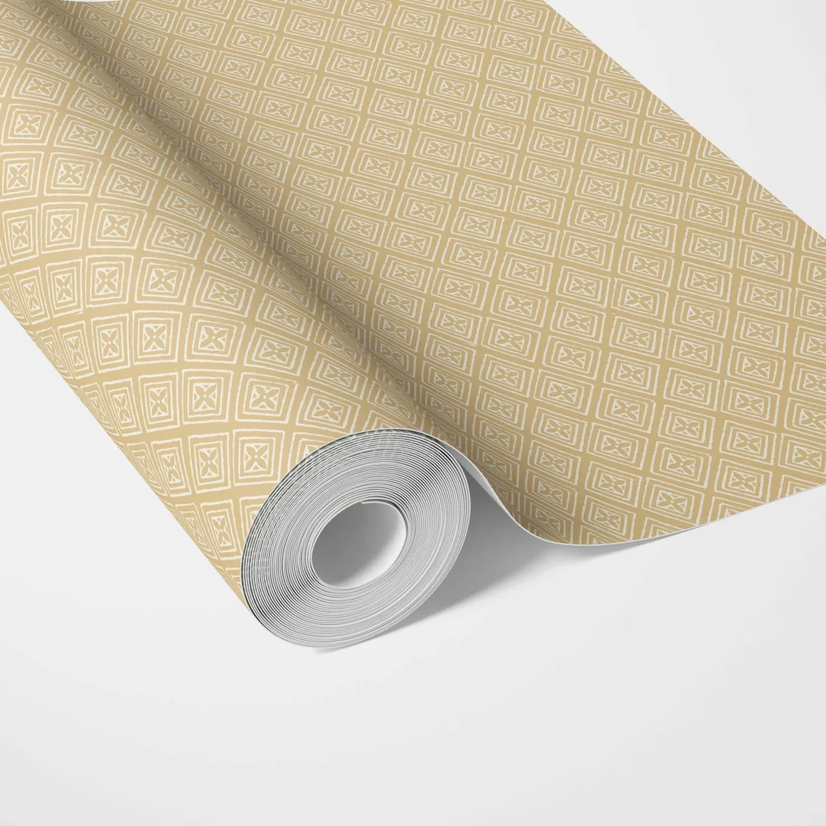 'Moon Shadow' Small Diamond Lattice/ Textured Check Wallpaper by the Metre (Ochre Yellow/ White)