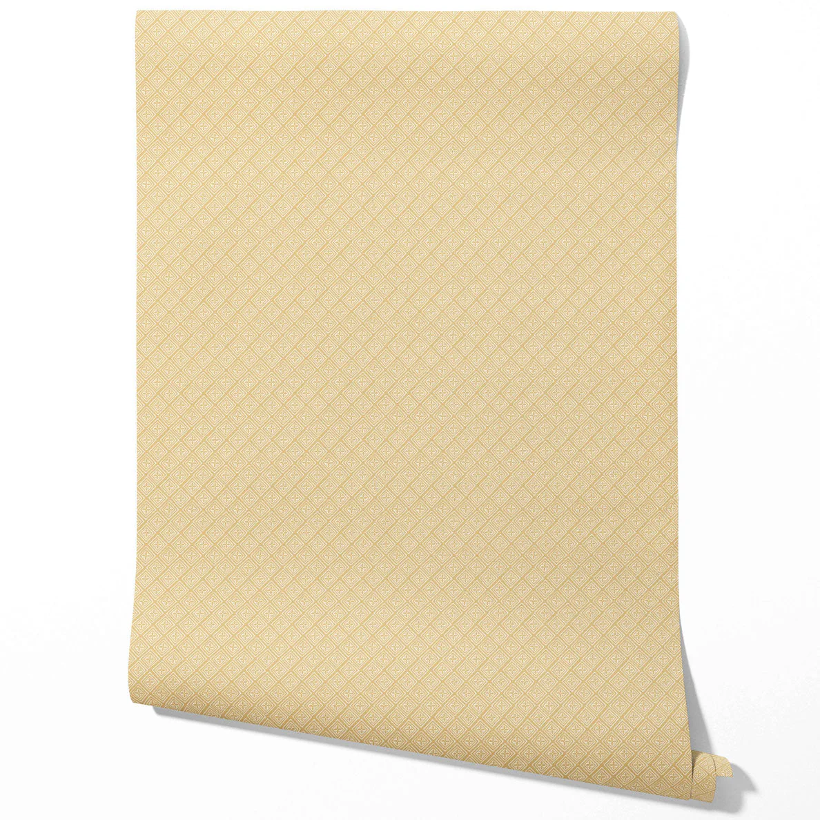 'Moon Shadow' Small Diamond Lattice/ Textured Check Wallpaper by the Metre (Ochre Yellow/ White) - Image 3