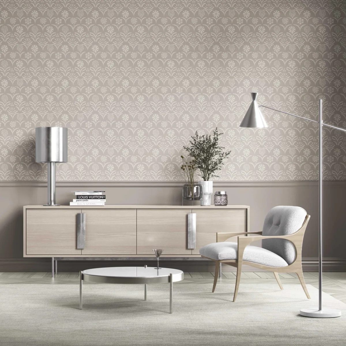 'Foggy Echo' Modern Neural-Toned Floral/ Botanical Wallpaper by the Metre (Gray/ Taupe) - Image 3