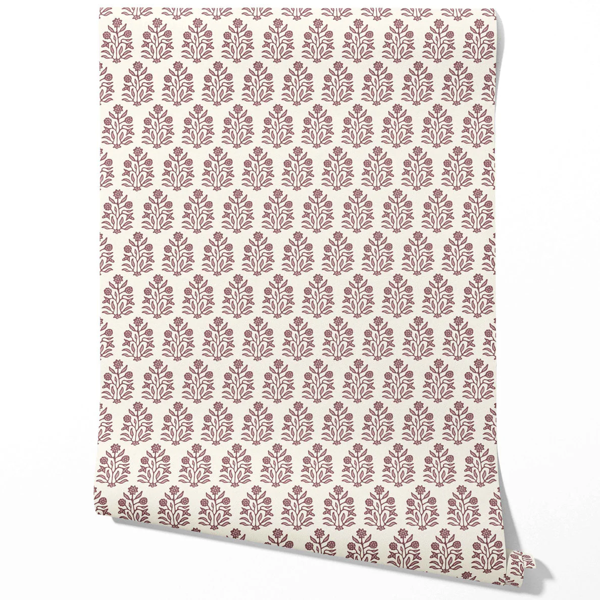 'Berger' Vintage-Inspired Floral Block Print Wallpaper by the Metre (Deep Pink/ Cream) - Image 2