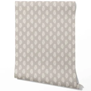 'September Morn' Neutral Botanical/ Floral Block Print Wallpaper by the Metre (Gray/ White)